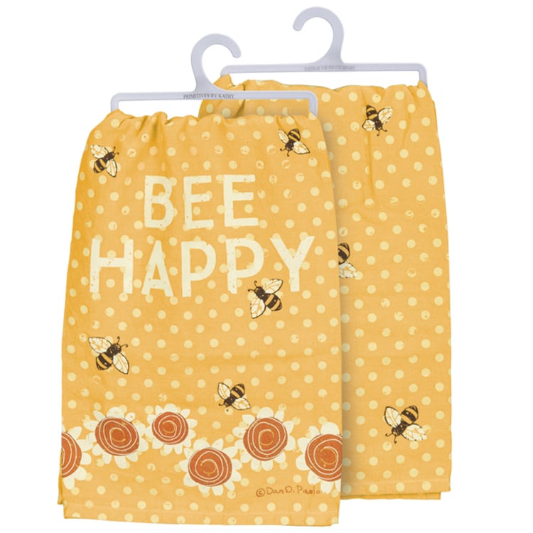 primitives by kathy Bee Happy Yellow Kitchen Towel