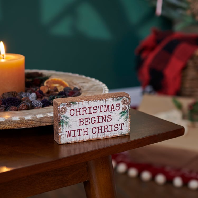 Primitives By Kathy Begins With Christ Block Sign