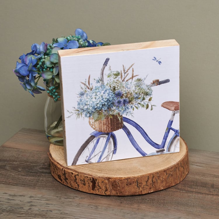 Primitives By Kathy Blue Floral Bike Block Sign