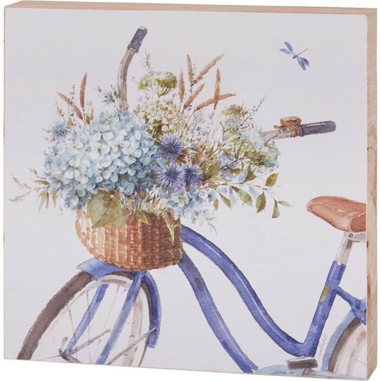 primitives by kathy Blue Floral Bike Block Sign