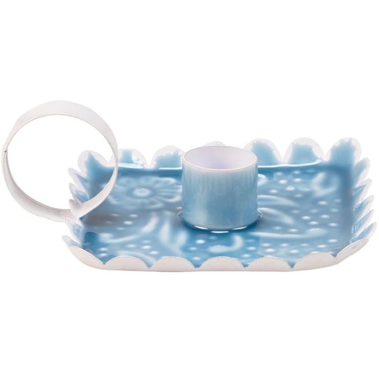 Primitives By Kathy Blue Floral Candle Holder