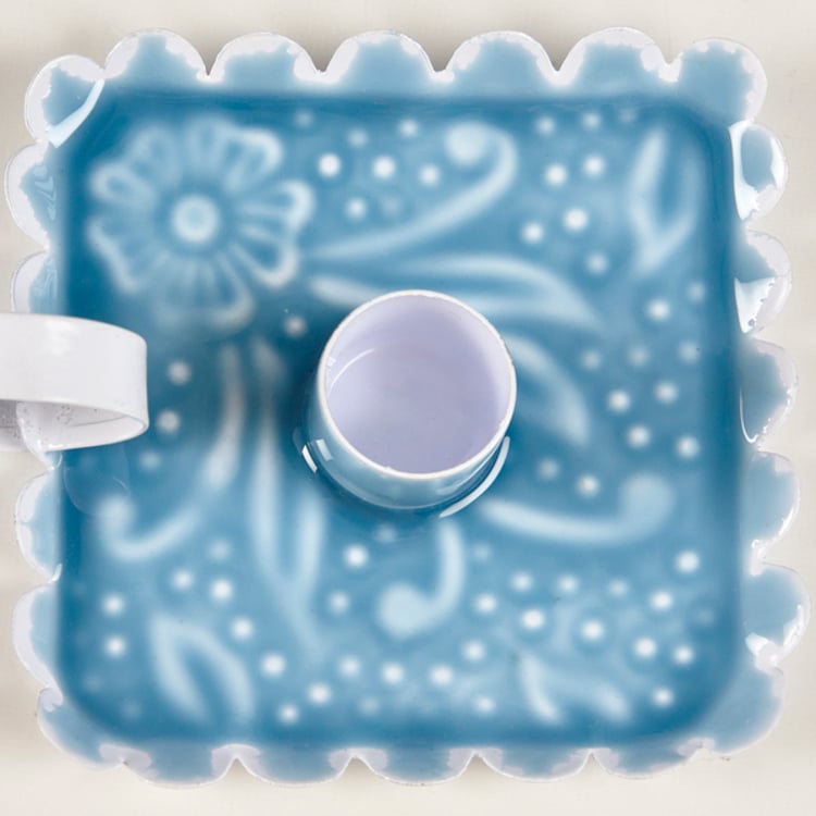 Primitives By Kathy Blue Floral Candle Holder