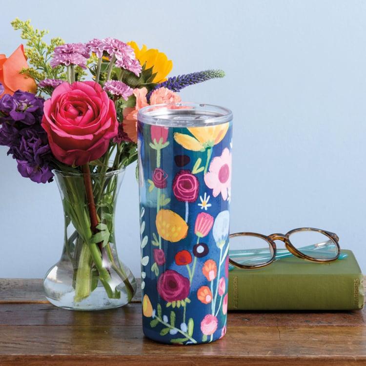 Primitives By Kathy Blue Floral Coffee Tumbler