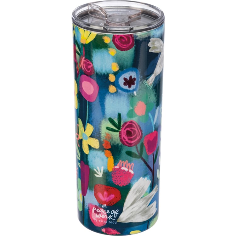 Primitives By Kathy Blue Floral Coffee Tumbler