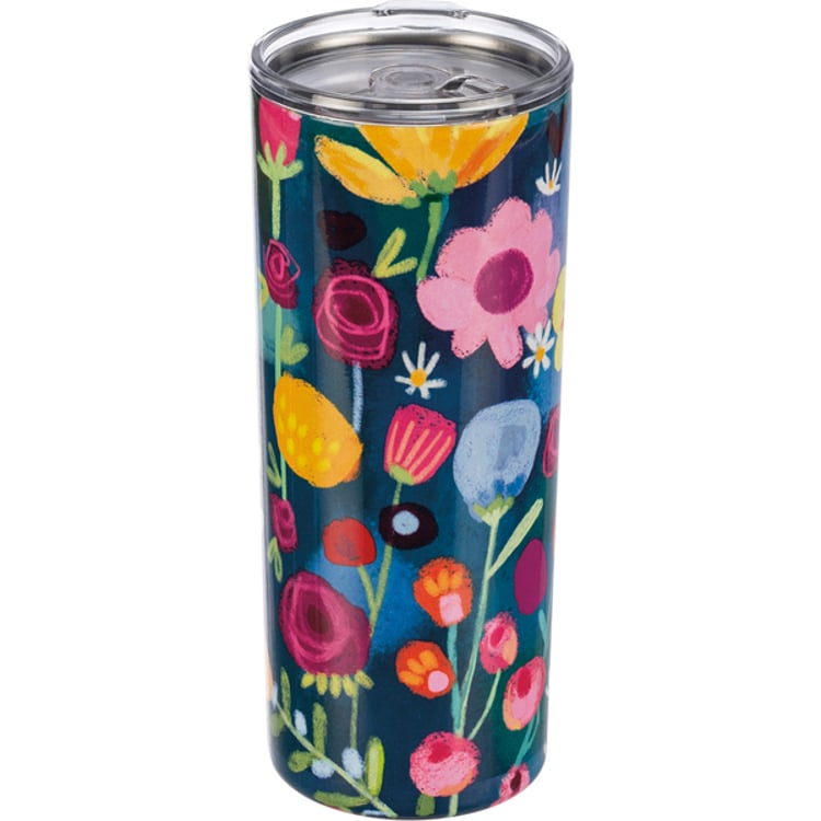 Primitives By Kathy Blue Floral Coffee Tumbler
