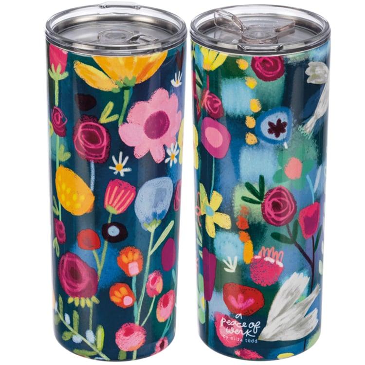 primitives by kathy Blue Floral Coffee Tumbler