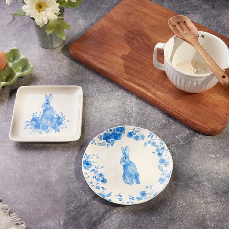 Primitives By Kathy Blue Floral Rabbit Salad Plate