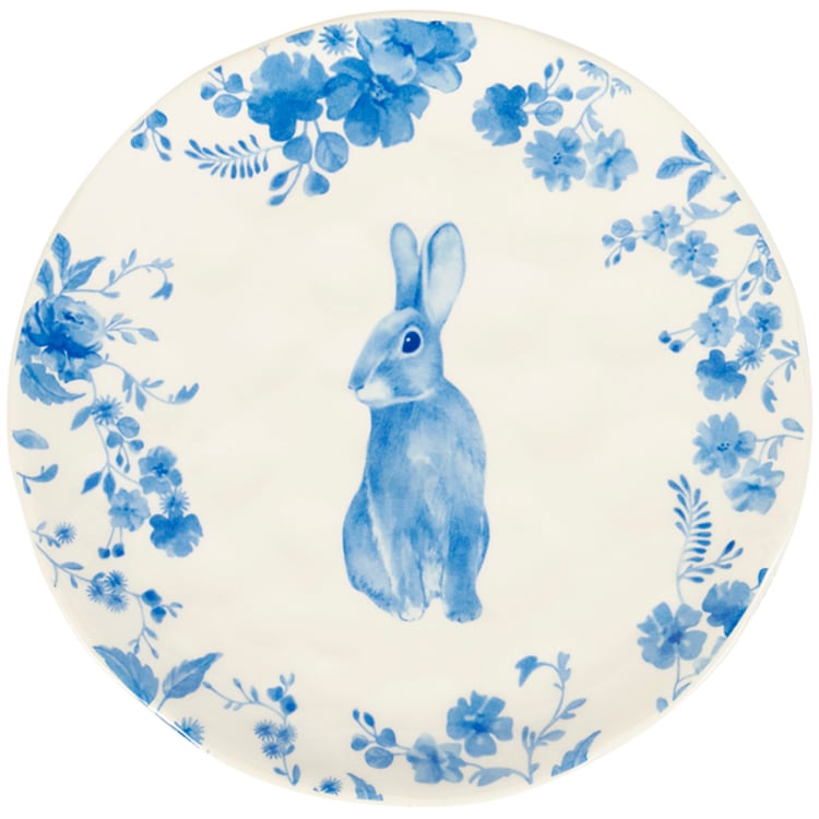 primitives by kathy Blue Floral Rabbit Salad Plate