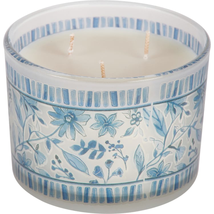Primitives By Kathy Blue Florals Candle