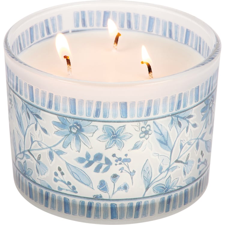 Primitives By Kathy Blue Florals Candle