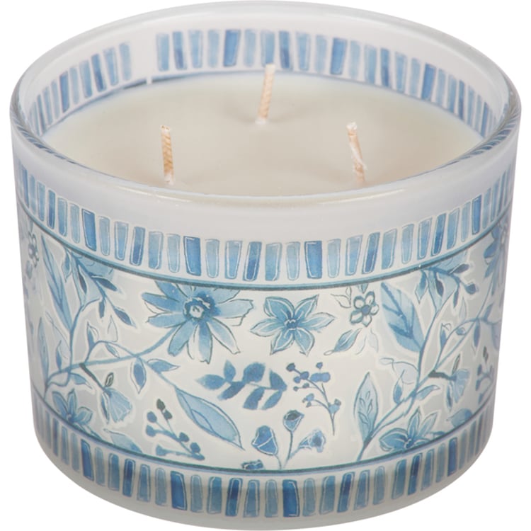 primitives by kathy Blue Florals Candle