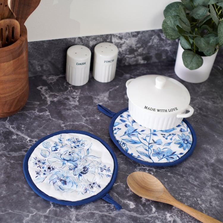 Primitives By Kathy Blue Florals Hot Pad Set