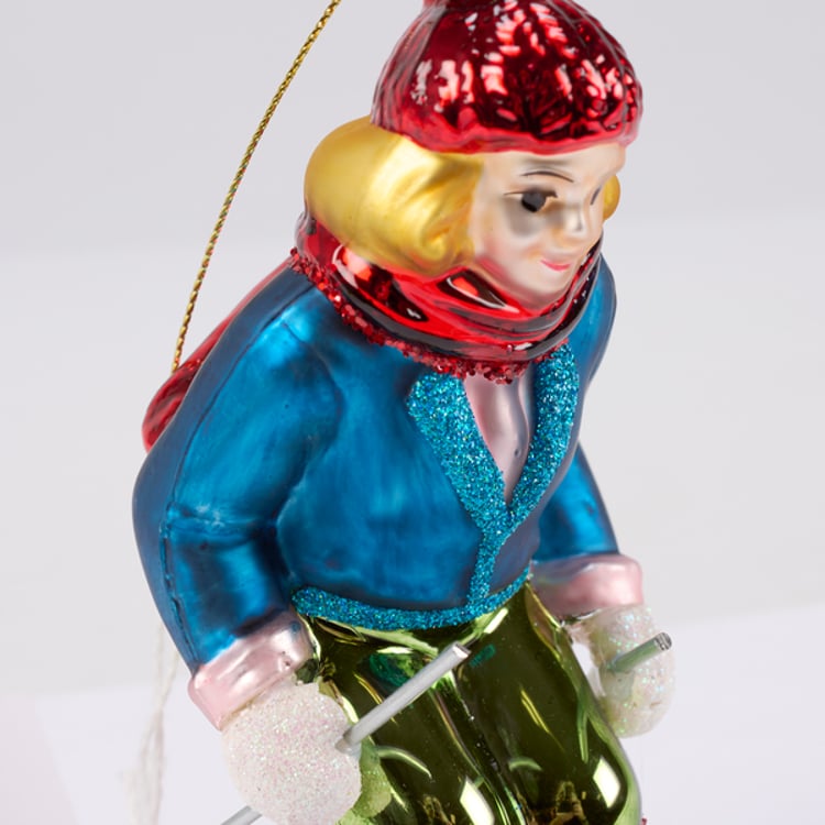 Primitives By Kathy Blue Skier Glass Ornament
