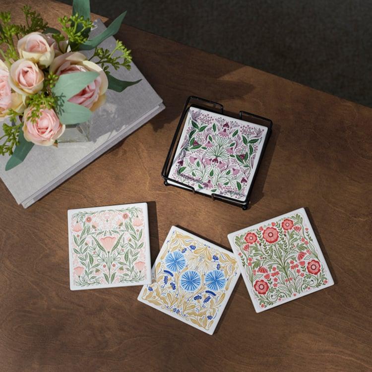 Primitives By Kathy Botanical Folk Art Coaster Set