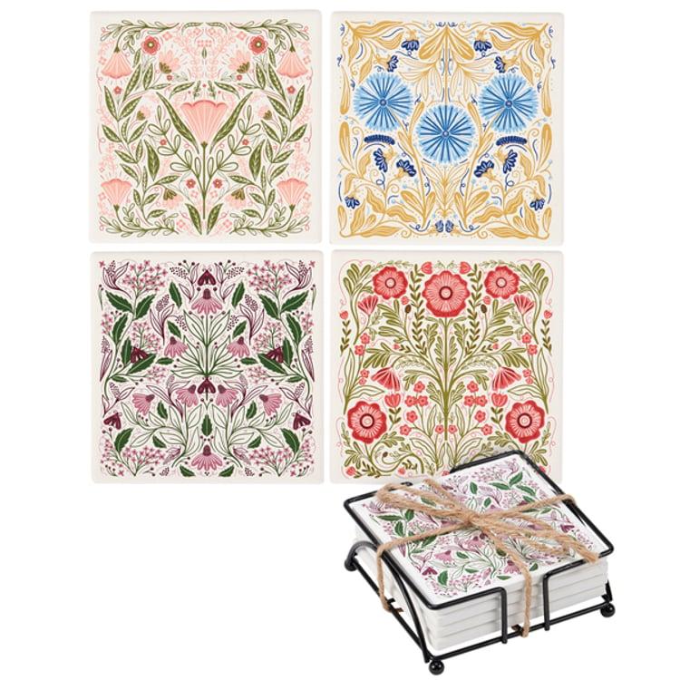 primitives by kathy Botanical Folk Art Coaster Set