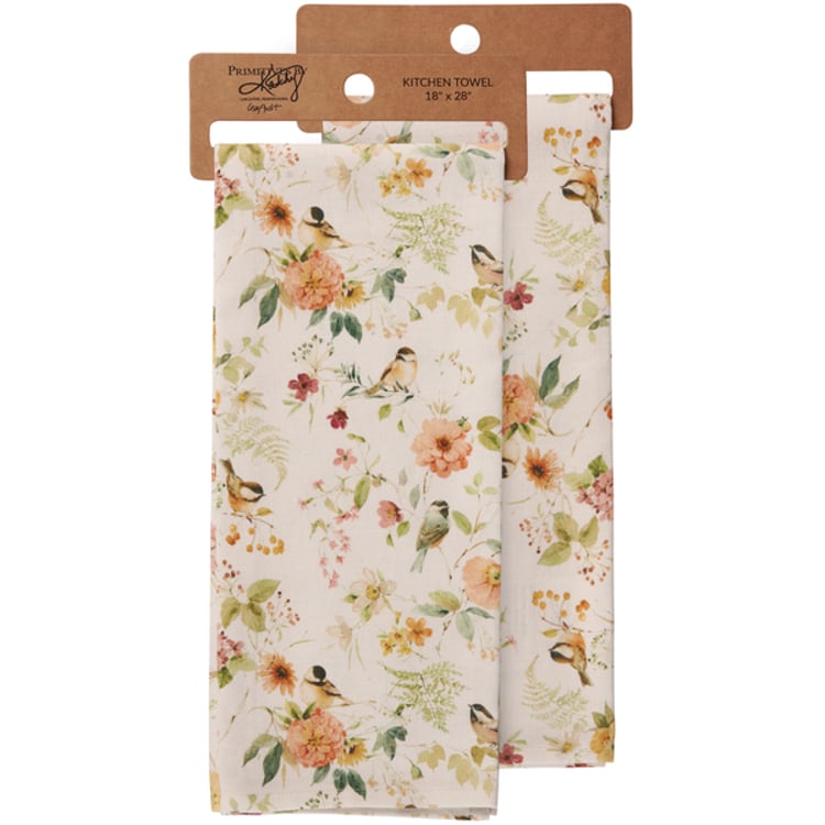 primitives by kathy Chickadee Floral Kitchen Towel
