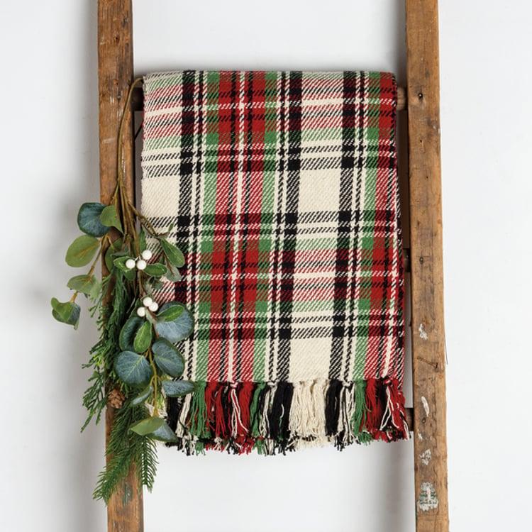 Primitives By Kathy Cream Plaid Throw Blanket