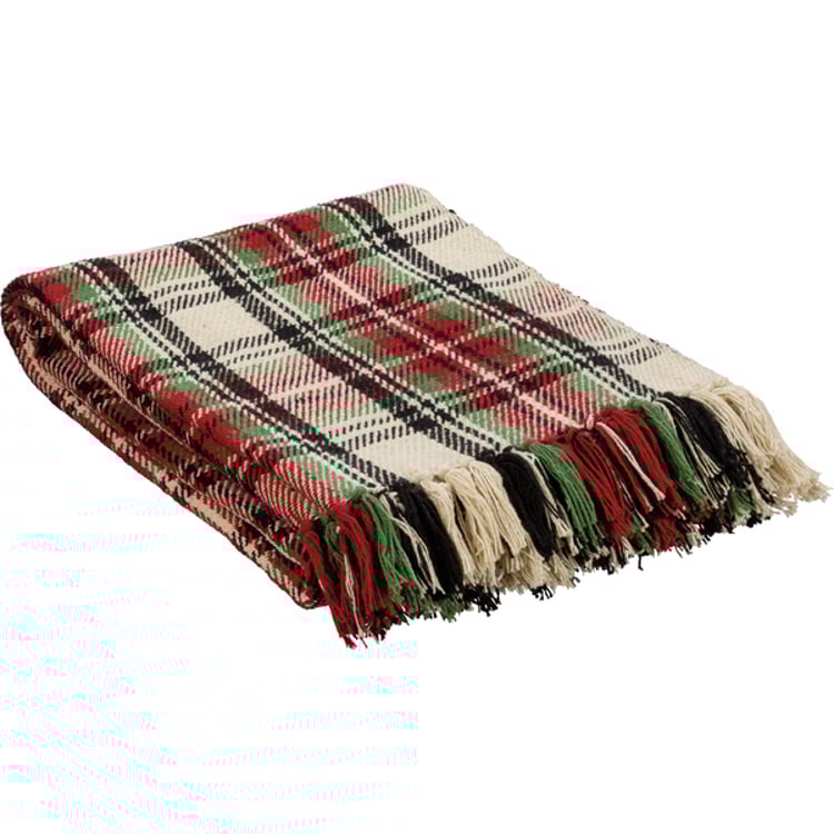 primitives by kathy Cream Plaid Throw Blanket
