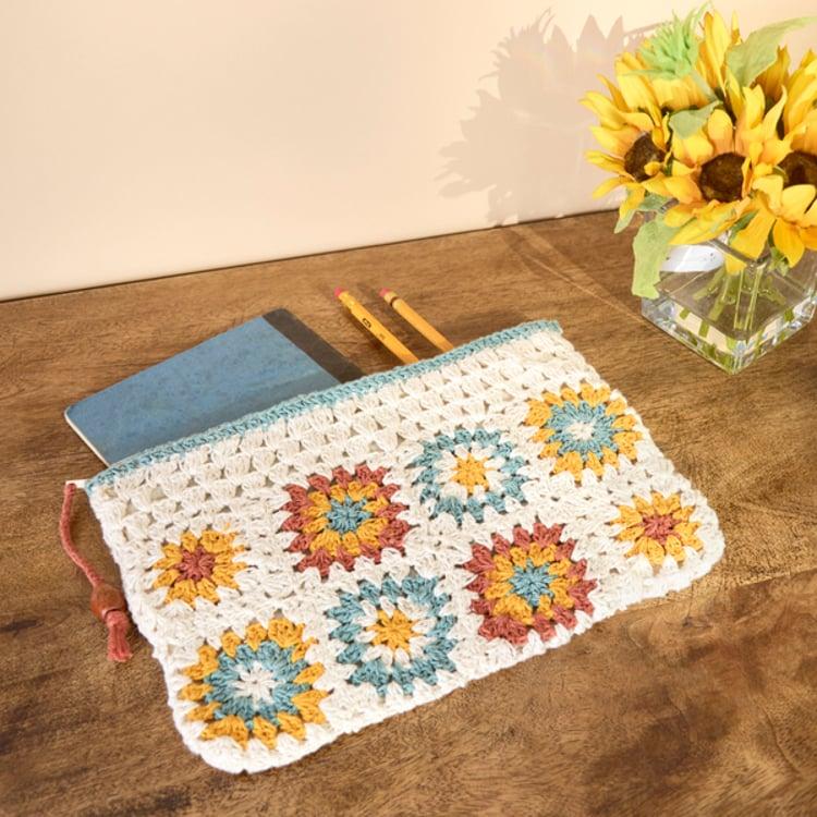 Primitives By Kathy Crochet Flower Zipper Pouch