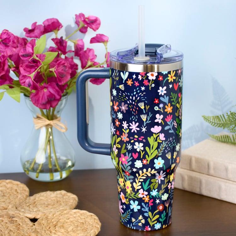 Primitives By Kathy Dark Florals Travel Mug