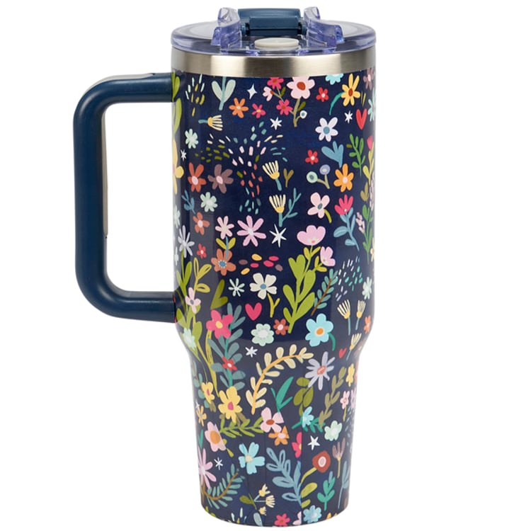 Primitives By Kathy Dark Florals Travel Mug