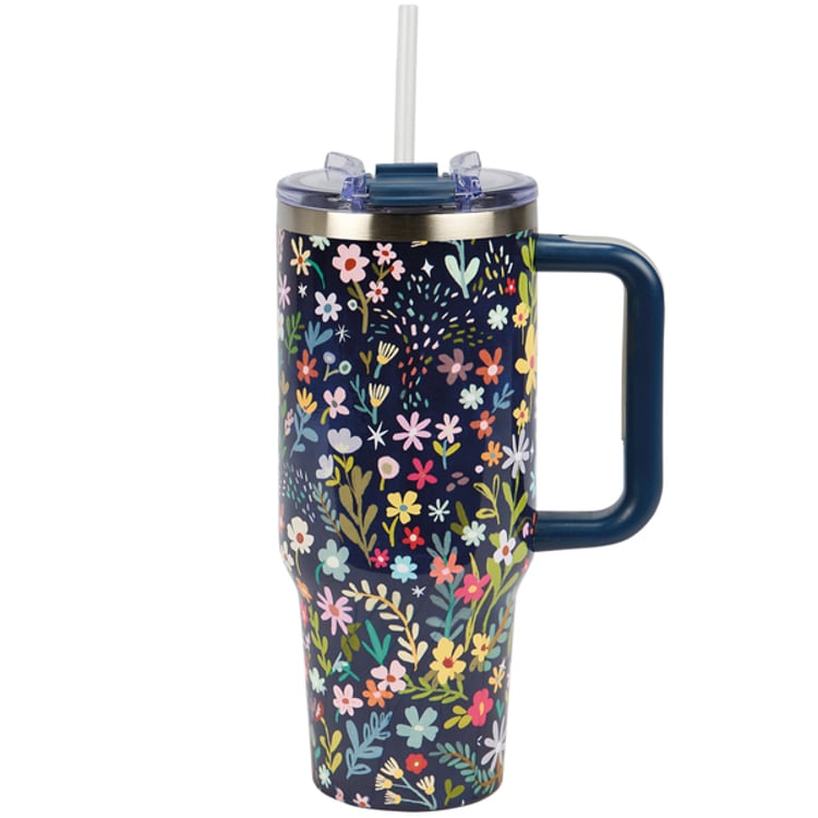 primitives by kathy Dark Florals Travel Mug