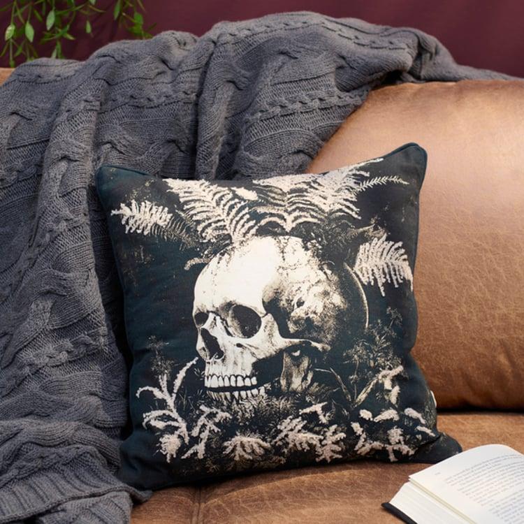Primitives By Kathy Dark Plant Skull Pillow