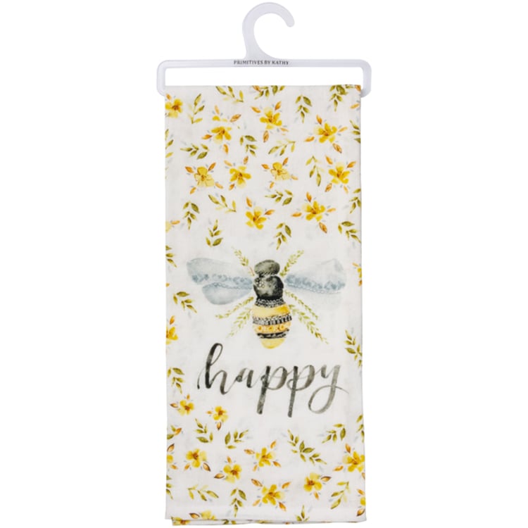 Primitives By Kathy Floral Bee Happy Kitchen Towel