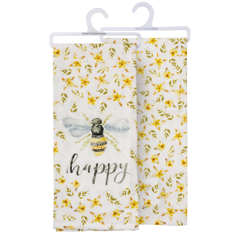 primitives by kathy Floral Bee Happy Kitchen Towel