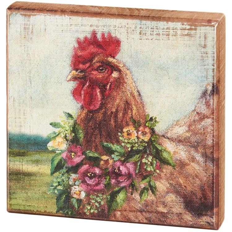 primitives by kathy Floral Chicken Block Sign