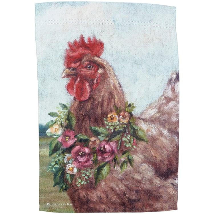 Primitives By Kathy Floral Chicken Garden Flag