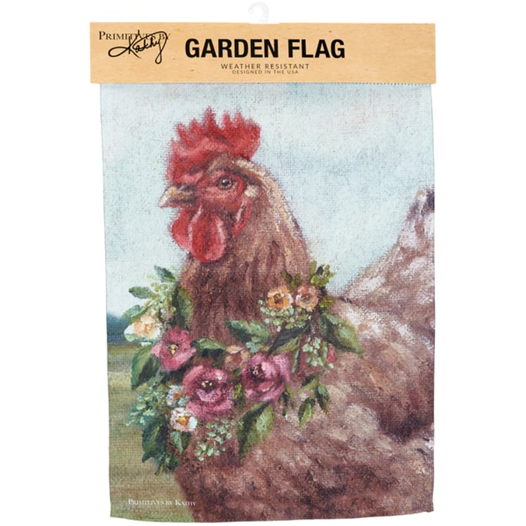 Primitives By Kathy Floral Chicken Garden Flag