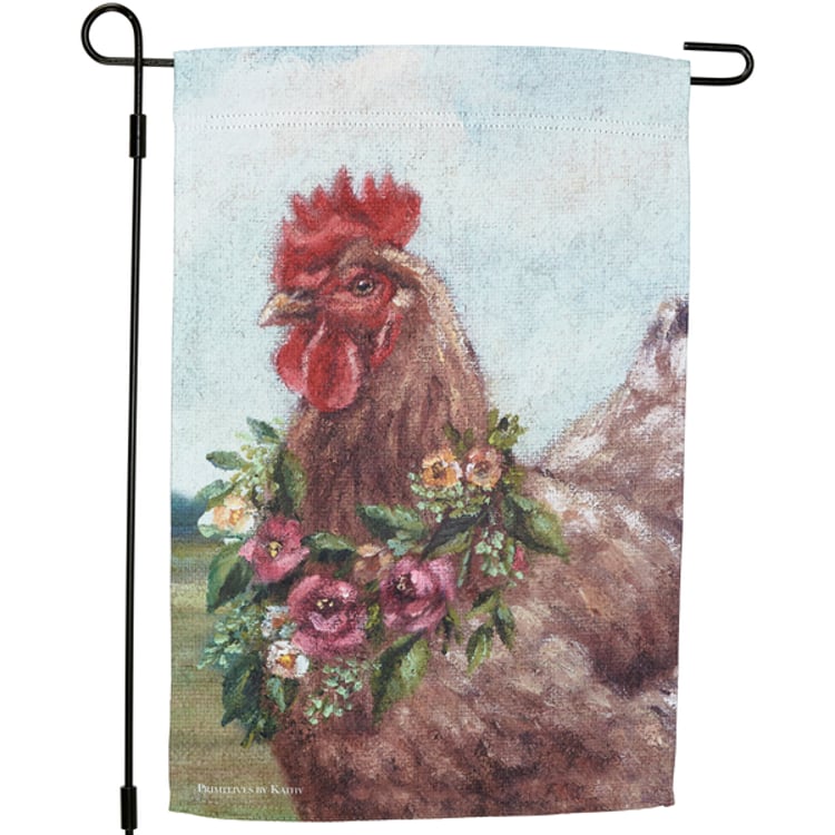 primitives by kathy Floral Chicken Garden Flag