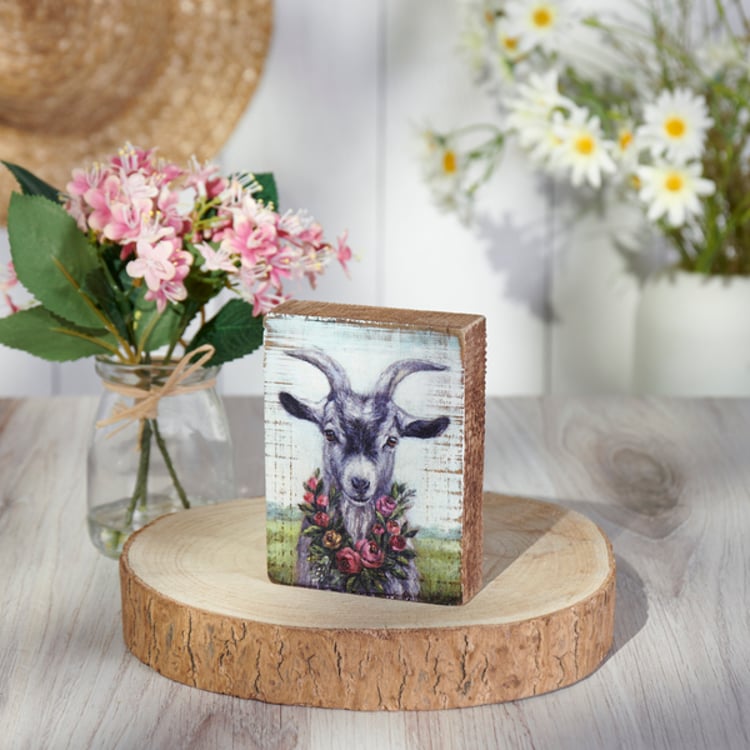 Primitives By Kathy Floral Goat Block Sign