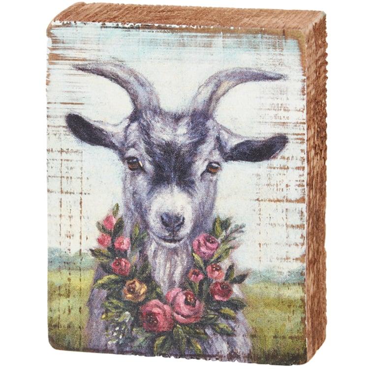 primitives by kathy Floral Goat Block Sign