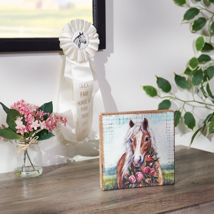 Primitives By Kathy Floral Pony Block Sign