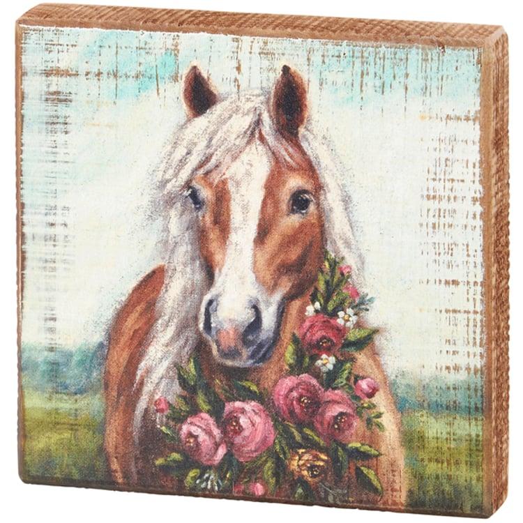 primitives by kathy Floral Pony Block Sign