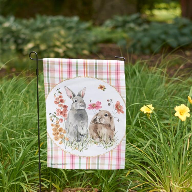 Primitives By Kathy Flower Bunnies Garden Flag