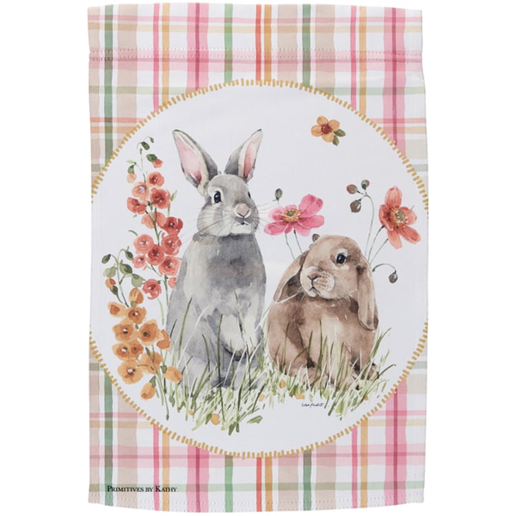 Primitives By Kathy Flower Bunnies Garden Flag