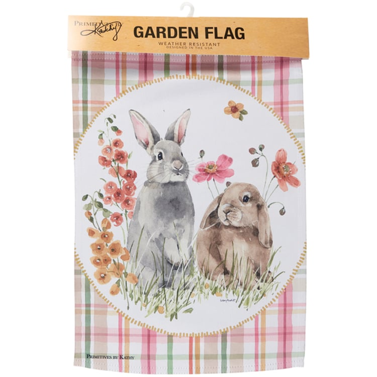 Primitives By Kathy Flower Bunnies Garden Flag