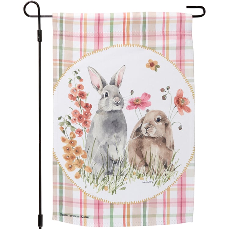 primitives by kathy Flower Bunnies Garden Flag