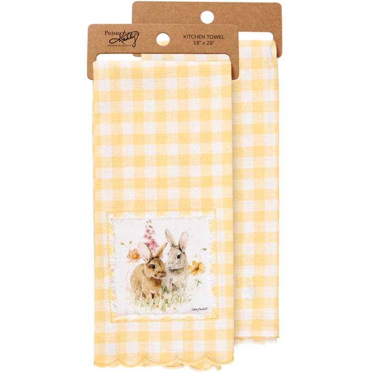 primitives by kathy Flower Bunnies Kitchen Towel