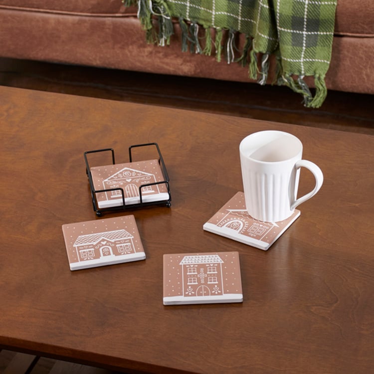 Primitives By Kathy Gingerbread House Coaster Set