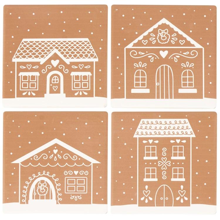 Primitives By Kathy Gingerbread House Coaster Set