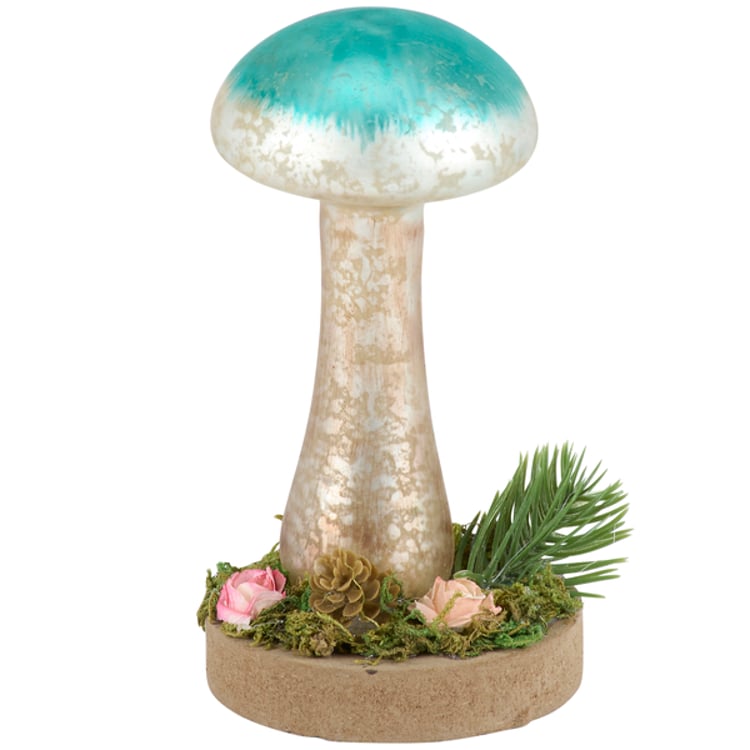 primitives by kathy Glass Teal Mushroom Sitter