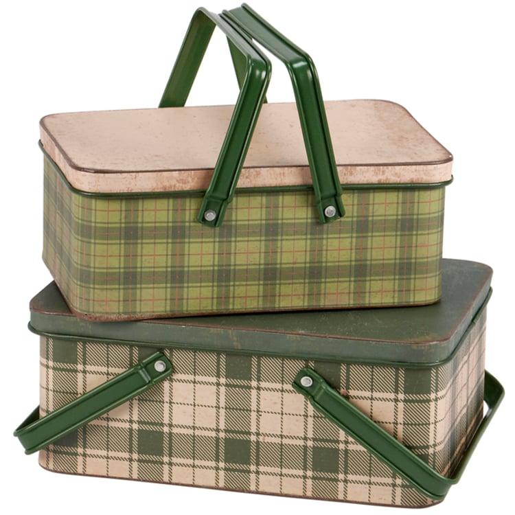 primitives by kathy Green Tartan Bin Set