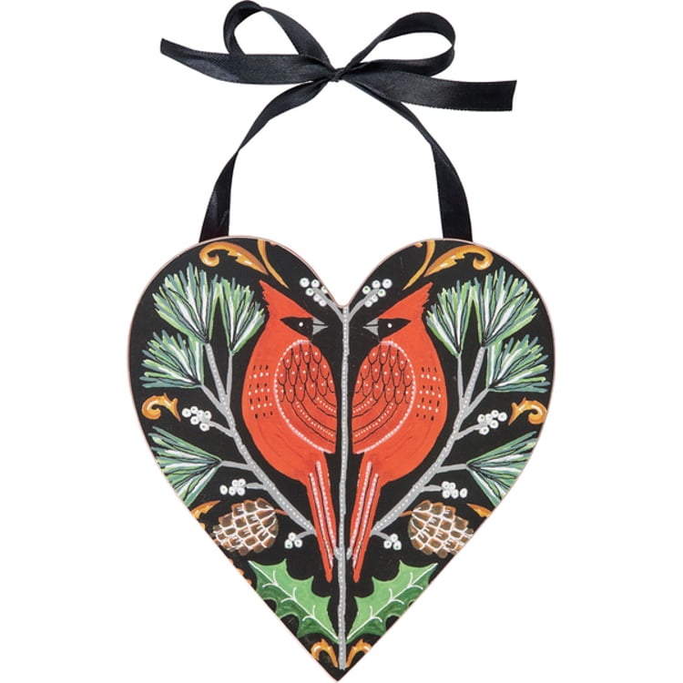primitives by kathy Heart Cardinal Ornament