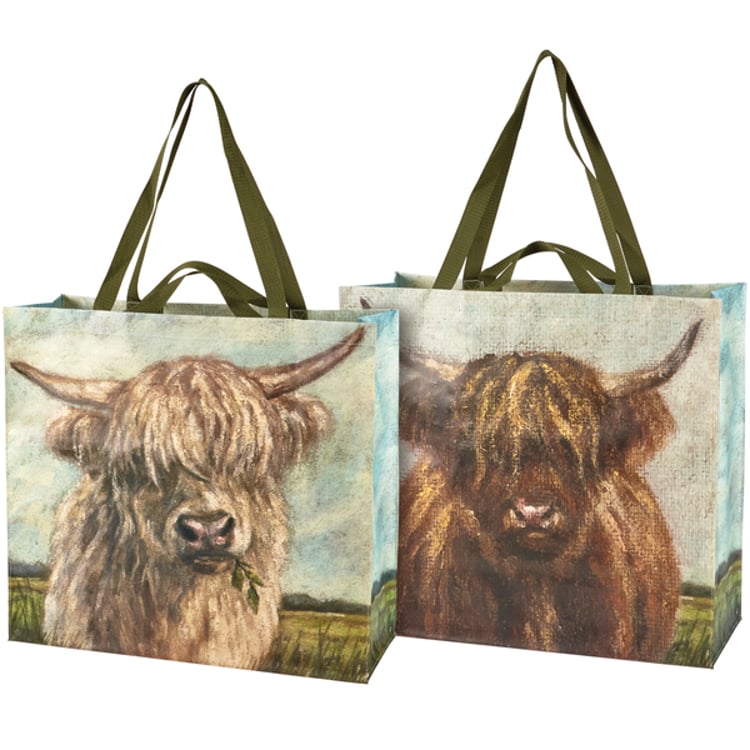primitives by kathy Highland Cows Shopping Tote