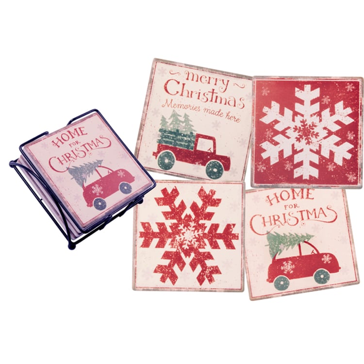 primitives by kathy Home For Christmas Coaster Set
