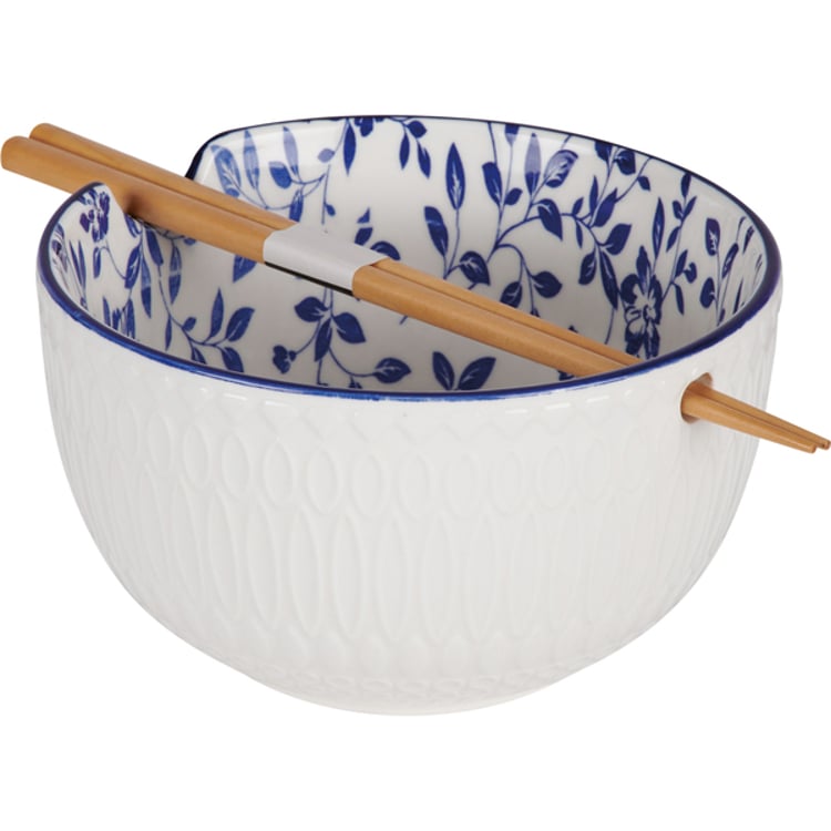 Primitives By Kathy Indigo Floral Ramen Bowl Set